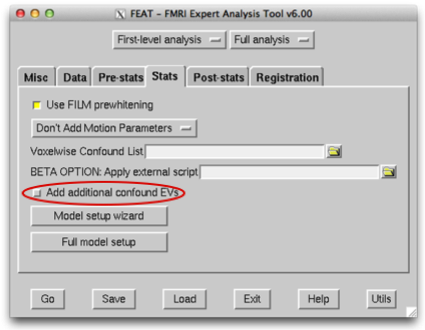 FEAT additional confounds entry